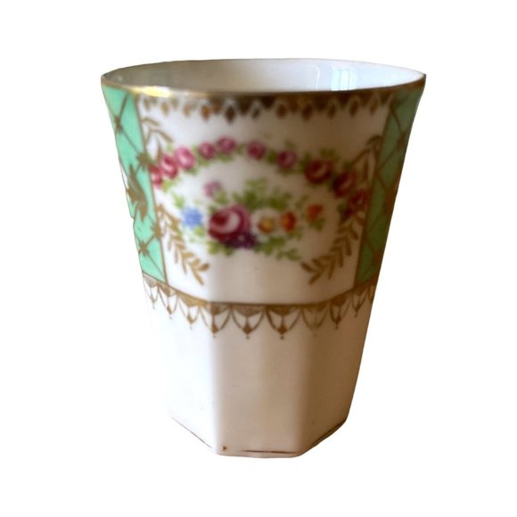 Demitasse Teacup Hand Painted Mint Green and Floral Gold Trim 2.25 w x 3" h - Picture 7 of 7